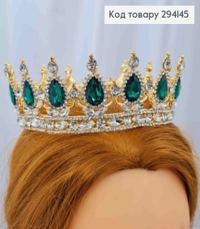 Корона під Золото, зі СМАРАГДОВИМИ камінцями, діаметр 13см, висота 5см (можна на торт) 294145 фото