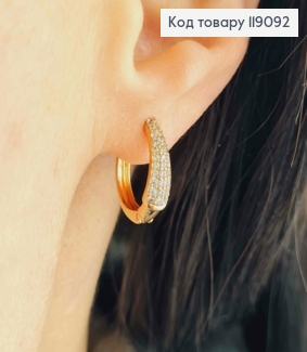 Серьги кольца расширены вниз с Блестящими камешками, ширина 4мм, диаметр 1,6см, Xuping 18K 119092 фото