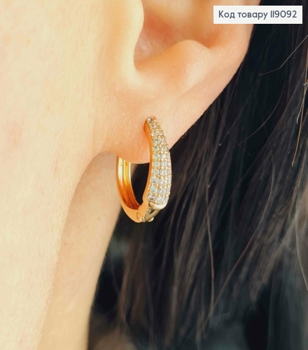 Серьги кольца расширены вниз с Блестящими камешками, ширина 4мм, диаметр 1,6см, Xuping 18K 119092 фото 1