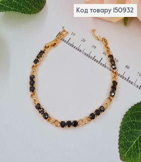 Браслет, бесконечность с черными камешками, дл.17+2см, Xuping 18K 150932 фото