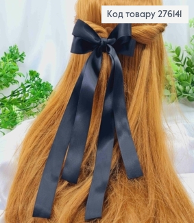 Бант ЧОРНОГО кольору, на заколці 5,5см, тканина атлас, розмір 11*28см, ручна робота, Україна 276141 фото