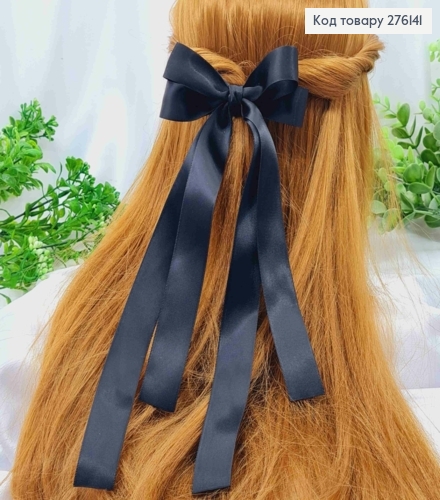 Бант ЧОРНОГО кольору, на заколці 5,5см, тканина атлас, розмір 11*28см, ручна робота, Україна 276141 фото 1