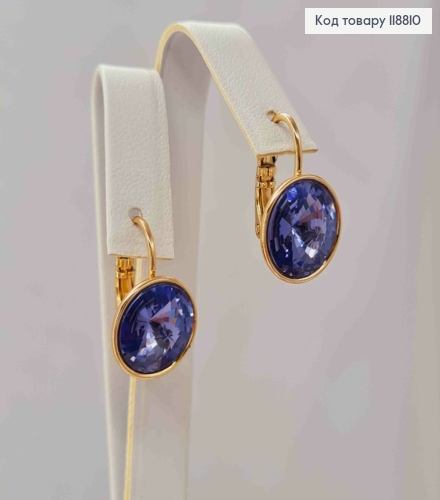 Сережки з Круглим випуклим Фіолетовим каменем Сваровскі (1,2см), довж. 1,8 Xuping 18К 118810 фото 4