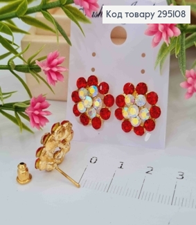 Серьги гвоздики, "Роскошные Цветы", с КРАСНЫМИ камушками 295108 фото
