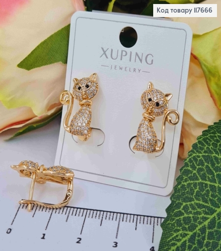 Серьги "Котик" украшен камешками, 1,9см, английская застежка, XUPING 18K 117666 фото 3