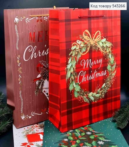 Пакет бумажный с Новогодним принтом Merry Christmas, 42*31*12, в ассортименте 543266 фото 1