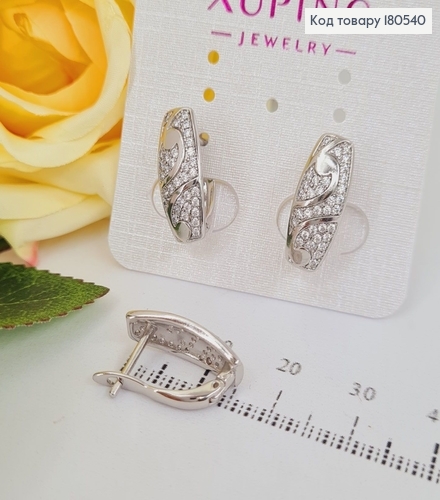 Серьги родированые Ореон в камнях, английская застежка 2*0,7см Xuping 180540 фото 1