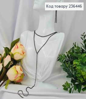 Набір  (ЧЕРНИЙ): Сережки гвоздики (6см), Подвійний ланцюжок з Камінців (41+6см*30см) 236446 фото