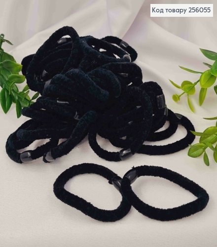 Резинка-велюр (50шт/уп), ЧЕРНОГО цвета с Бусинкой 256055 фото 1