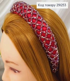 Обруч модний плетений стіклярусом та бісером, ЧЕРВОНИЙ колір, ширина 3,5см 291253 фото