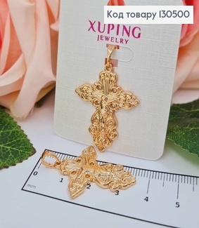 Крестик с распятием, объемный с вензельками, 3*2,5см, Xuping 18K 130500 фото