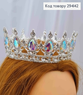 Корона под серебро, с перламутровыми камнями, диаметр 13см, высота 5см (можно на торт) 294142 фото