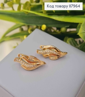 Серьги "Пламя" украшены камешками, 2,3см, английская застежка, Xuping 18K 117964 фото