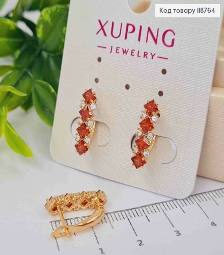 Серьги "Кетлин" с украшенными Красными камешками, 1,7см, английская застежка, Xuping 18k. 118764 фото 2