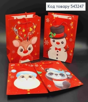 Пакет паперовий Червоний з Новорічним принтом, 23*18*10см, в асортименті 543247 фото