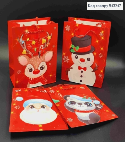 Пакет паперовий Червоний з Новорічним принтом, 23*18*10см, в асортименті 543247 фото 1