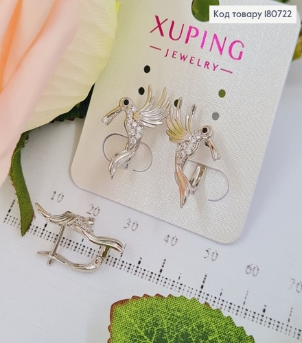 Сережки родовані Пташка с камнями (англ.застібка), 2*1,7см, Xuping 180722 фото 2