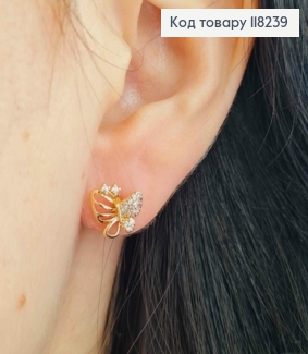 Серьги гвоздики "БАБОЧКИ" украшены Блестящими камешками, 0,9 см, Xuping 18К 118239 фото