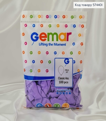 Повітряна куля латексна 10' Gemar Лаванда Матова (26см), 100шт/уп 574401 фото 1
