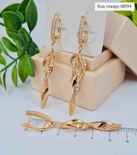 Сережки з рухливою підвіскою "Гілочка" з Блискучими камінцями, 1,7+4,2см, англ. застіб, Xuping 18К 118594 фото 2