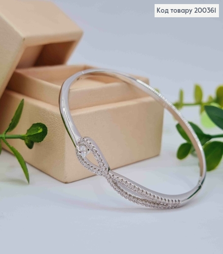 Браслет родованный Овальный с Блестящими камешками, диаметр 6см, длина 19см, Xuping 200361 фото 1