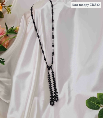 Бижутерия на шею с черным стеклярусом разного размера, плетеная, дл. 50см 236342 фото 1