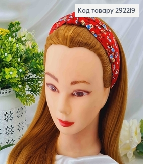 Обруч чалма Красного цвета, с цветами, шир. 292219 фото