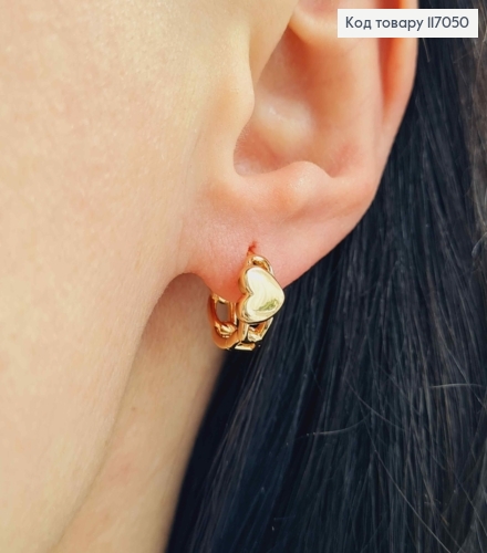 Серьги кольца 1см, с сердечком и плетением, Xuping 18K 117050 фото 2