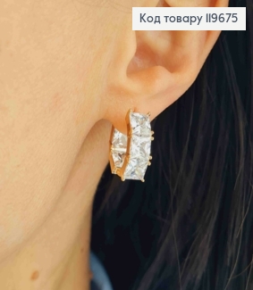 Серьги кольца с тремя Блестящими камешками, диаметр 1,7см, Xuping 18К 119675 фото