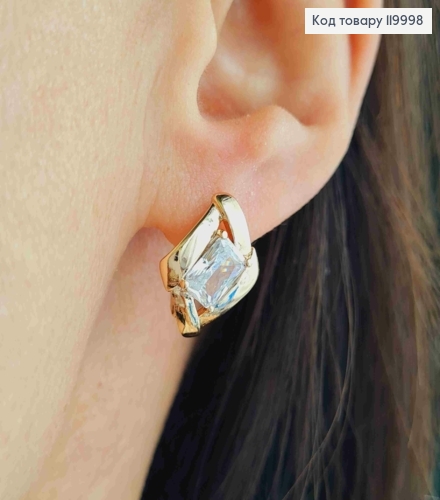 Серьги с изысканным блестящим камнем, 1,6см, английская застежка, Xuping 18К. 119998 фото 1