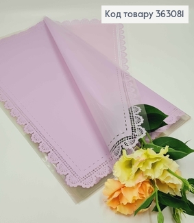 Пленка калька, матовая ЛИЛОВАЯ с полупрозрачным кружевом, в листах 58*58см, 60мкр. 363081 фото