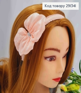 Обруч металл с Бантиком из огранзы со стразами, Персикового цвета. 291341 фото