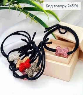 Резинка двойная черная с Бантиком в камешках в ассортименте, 5см 245191 фото