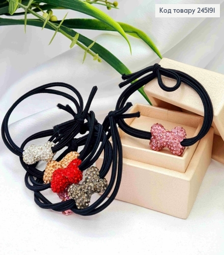 Резинка подвійна чорна з Бантиком в камінцях в асортименті, 5см 245191 фото 1