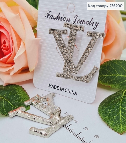 Брошка Луі Витон, срібного кольору, в камінцях, 4см 235200 фото 1