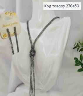 Набір: Сережки гвоздики (6см), Ланцюжок з подовжувачем з Камінців (4+10см*25см), кольору Металік 236450 фото