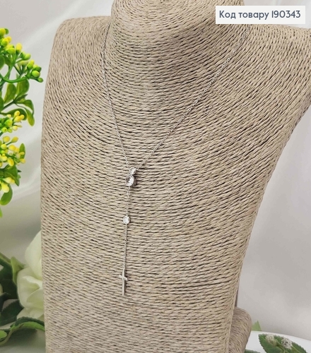 Цепочка родованная с подвеской крестиком и Белыми камешками в оправе, длина 45+5см, Stainlles Still 190343 фото 1