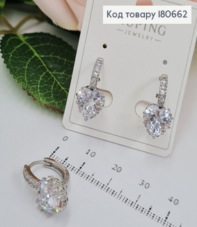 Сережки родированые кольца с камнем сердце, 2*1см, Xuping 180662 фото