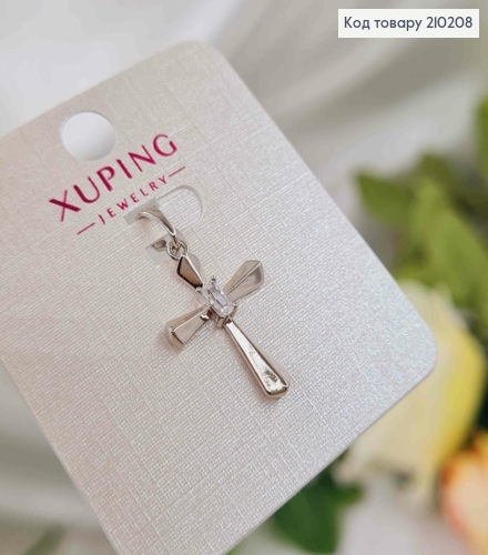 Крестик родованный, объемный с гранями и прямоугольным камешком, 2*1,5 см, Xuping 210208 фото 2