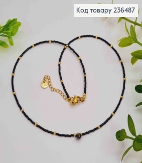 Біжутерія на шию з Бісеру + Камінь Краплинка, 37+4см, Чорно-Золотого кольору+ 236487 фото