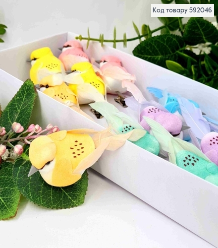 Флористическая заколка, Птичка пастельных цветов с перьями, 8 см, в ассортименте 592046 фото 1