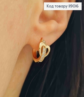 Сережки-кільця з камінцями (1,2см) "Серце"  (0,8*0,6см) ,Xuping 18K 119016 фото