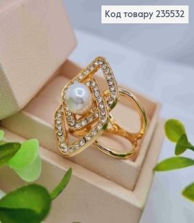 Кольцо-держатель, зажим для платка, "РОМБИКИ" с камешками и жемчужиной, размер 3*2см диам.2см 235532 фото