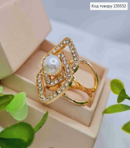 Кольцо-держатель, зажим для платка, "РОМБИКИ" с камешками и жемчужиной, размер 3*2см диам.2см 235532 фото 1