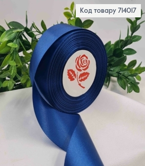 Лента атласная ТЕМНО-СИНЯЯ (цвет 038), ширина 4см, длина 36 ярдов (33м) 714017 фото