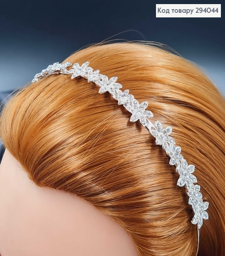Диадема под серебро "Цветок" с перламутровыми камешками 1,4см. 294044 фото 1