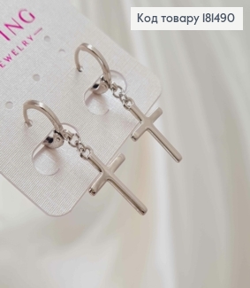 Сережки родовані кільця (1,2см) з підвісним хрестиком, 1,9*1,1см, Xuping 181490 фото