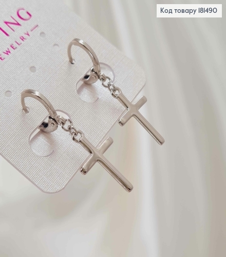 Серьги кольца (1,2см) с подвесным крестиком, 1,9*1,1см, Xuping 181490 фото 1