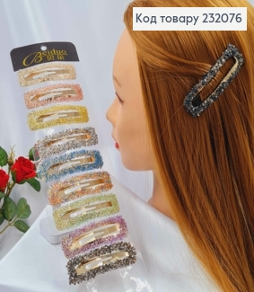 Заколка тік-так, прямокутна в камінцях, кольори в асорт. 7см 232076 фото