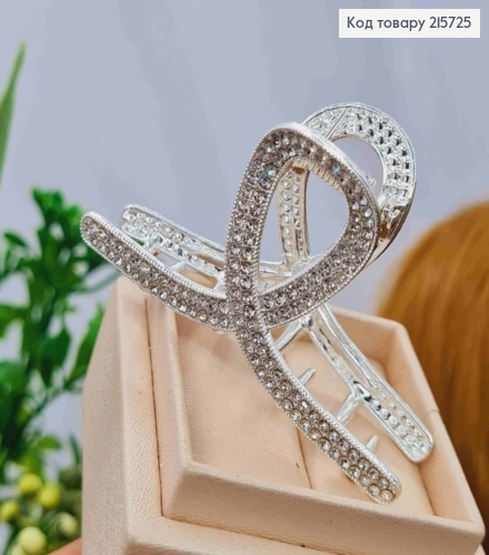 Краб металл "ПЕТЕЛЬКА" с Блестящими камешками, 6см, Серебряного цвета 215725 фото 2